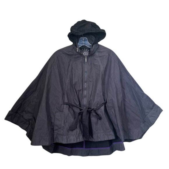 UGG Hallie Waterproof Coated Cotton Cape Poncho Trench Coat Jacket Hood Pocket M - Picture 2 of 16